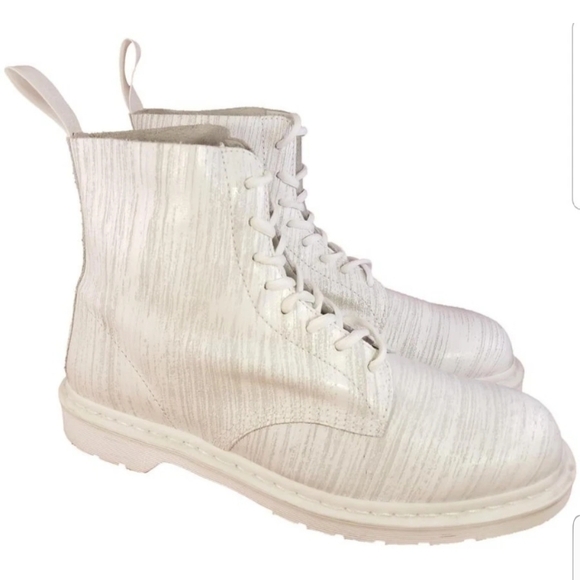 White Textured Lace-Up Boots